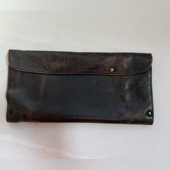 Vintage Leather Document Bag Snap Closures Lined Dark Brown - Picture 1 of 14